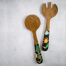 Load image into Gallery viewer, 2-Piece Teak Serving Set - Floral